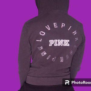 PINK Victoria's Secret love pink in circle on back outline pink rhinestone XS